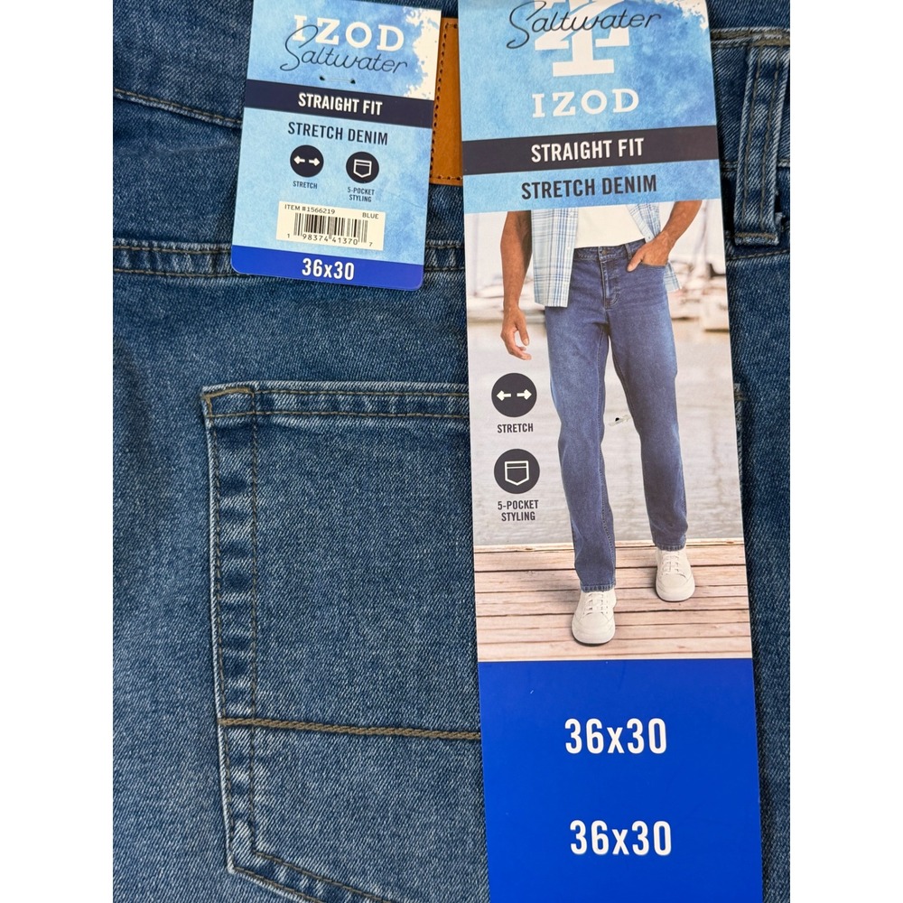 IZOD Saltwater Mens Straight Fit Stretch Denim Jeans Blue 36x30 Workwear Classic